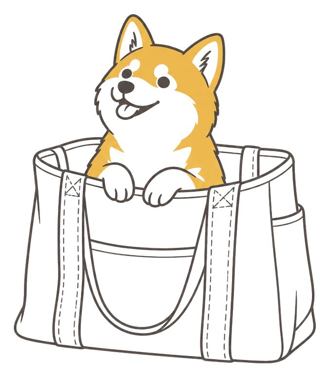 バッグに入ったワンちゃんのイラスト